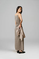 Brown Dyed Acetat Spun Twill High-Neck Split-Hem Shirt for women, from LECIA, The Viet Concept 