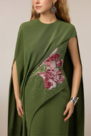 21SIX • Aureliana Royal Silk Floral Crystal-Embellished Cape Gown
