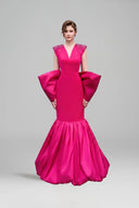Pink Mermaid V-Neck Crystal Embellished Bow Evening Gown for women, from IHF ATELIER, The Viet Concept