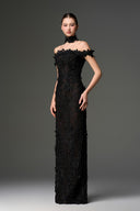 Noir Bloom Pearl Embellished Lace Column Gown for women, from IHF STUDIO, The Viet Concept 