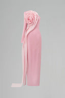  Pastel Pink One-Shoulder Column Evening Gown with Draped Rose for women, from IHF ATELIER, The Viet Concept