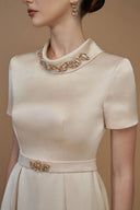 Luxury Short Sleeve A-Line Silk Taffeta Deconstructed Collar Gown for women, from IHF ATELIER, The Viet Concept
