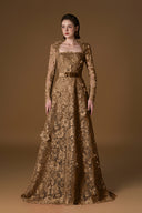Nocturne Dark Gold Guipure Lace A-Line Evening Gown for women, from IHF ATELIER, The Viet Concept