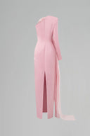  Pastel Pink One-Shoulder Column Evening Gown with Draped Rose for women, from IHF ATELIER, The Viet Concept