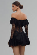 Noir Giulia Off-shoulder Mini Dress for women, from La Vierge, The Viet Concept 
