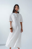 HOBB • Silk Cotton Fitted Bodice Flared Midi Dress