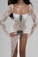 White Aki U-neck Longsleeve Mini Dress for women, from Huelley Rose, The Viet Concept 