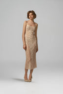 Larme Ivory Lace Midi Dress With Tulle Contrast for women, from POEM, The Viet Concept