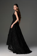 Midnight Blossom Pearl-Cluster Lace Mullet Dress for women, from IHF STUDIO, The Viet Concept