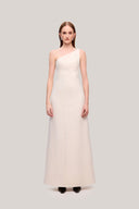 Cream Chuong A-line One Shoulder Tussah Silk Maxi Dress for women, from TINH, The Viet Concept 