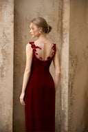 ROSEE de MATIN • Red Velvet Embroidery I-line Dress