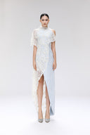 Lace Denim Asymmetric Floor-Length Warble Dress for women, from SORAMAME, The Viet Concept