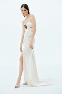 LA VIERGE • Tiempo Gathered Satin Train Maxi Gown