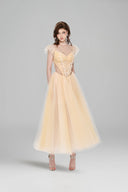 LUCILLA • Mina Floral Embellished Corset Tulle Midi Dress