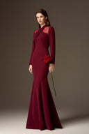 IHF ATELIER • Burgundy Draped Crepe Mermaid Gown