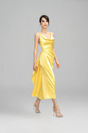 DO LONG • Yellow Scoop Neck Pleated Midi Dress