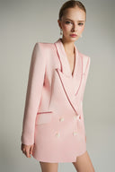Rosé Asymmetric Silk Taffeta Blazer Dress Rhinestone Chain for women, from IHF STUDIO, The Viet Concept 