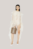 Yellow Lanata Blouson Flute Sleeved Chiffon Extra Short Length Set for women, from Das La Vie, The Viet Concept 