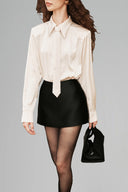 Cream Brown Reese Oversized Polka Dot Silk Shirt for women, from HUONG, The Viet Concept 