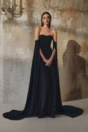 L' SCARLETT • Celestine Crystal Embellished Off-Shoulder Chiffon Maxi Gown