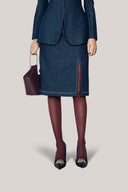 Elara Straight Side Slit Denim Knee-length Skirt for women, from HOBB,The Viet Concept 
