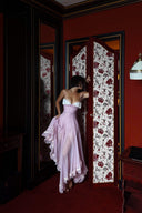 HUELLEY ROSE • Liane Blush Pink Silk Organza Bow-Bodice A-Line Maxi Dress
