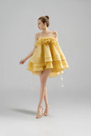 LINH PHUNG • Solivé Antique Gold Silk Crepe Babydoll Dress