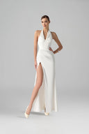 Celina Silk Draped Neck Maxi Dress for women, from DANG PHONG DESIGNER, The Viet Concept