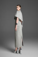 GVLUX • Diagonal Fallen Cape & Sided Stone Chains Straight Dress