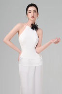 White Zoe Halter-neck Maxi Dress for women, from BYDI, The Viet Concept 