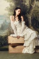 LINH PHUNG • Elowen Ivory Floral Lace Embroidered Corset Off-Shoulder Maxi Gown
