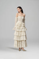 LINH PHUNG • Elowen Ivory Floral Lace Embroidered Corset Off-Shoulder Maxi Gown