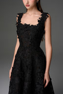 Midnight Blossom Pearl-Cluster Lace Mullet Dress for women, from IHF STUDIO, The Viet Concept