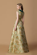 Emerald Green A-Line Jacquard Gown with Crystal Collar for women, from IHF ATELIER, The Viet Concept 