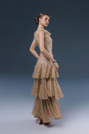 Nary Brown Lace Tulle Layered Evening Gown for women, from JOSEPHINE, The Viet Concept