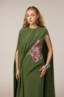 21SIX • Aureliana Royal Silk Floral Crystal-Embellished Cape Gown