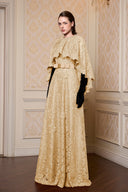 Élan Dark Beige French Lace Cape A-Line Evening Gown for women, from IHF ATELIER, The Viet Concept