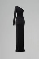 Black One-Shoulder Column Evening Gown Draped Waist & Slit for women, from IHF ATELIER, The Viet Concept
