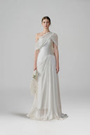 LARMES • Anne White Draped Evening Gown