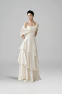 LARMES • Beila Ivory Draped Evening Gown