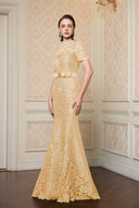Beige French Lace Crystal Mermaid Evening Gown for women, from IHF ATELIER, The Viet Concept