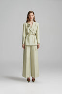 VONTIER DE MONTIER • Tailored Textured Pleated Silk Kate Straight-Leg Trousers in Pistachio
