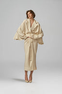 Aile Ivory Faux Suede Midi Dress With Button Closure for women, from POEM, The Viet Concept