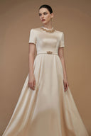 Luxury Short Sleeve A-Line Silk Taffeta Deconstructed Collar Gown for women, from IHF ATELIER, The Viet Concept