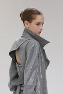 Silver Glen Plaid Sequin Peak Collar Long Jacket for women, from SORAMAME, The Viet Concept