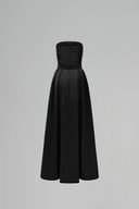 Noir Cristal Smocked Silk Taffeta A-Line Gown for women, from IHF STUDIO, The Viet Concept 