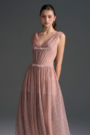 IHF STUDIO • Vine Guipure Lace V-Neck Crystal Bow Midi Dress