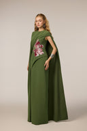 21SIX • Aureliana Royal Silk Floral Crystal-Embellished Cape Gown