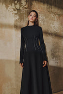 L' SCARLETT • Crystal-Embellished Flared Long-Sleeve Midi Dress