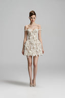 VONTIER DE MONTIER • Bellflower 3D Raised Lace Off-Shoulder Corset Mini Dress